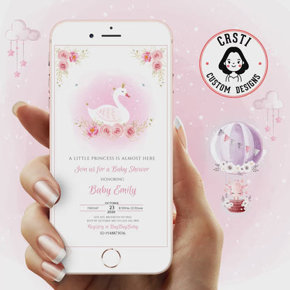 Graceful Arrival: Swan Baby Shower Digital Video Invitations!