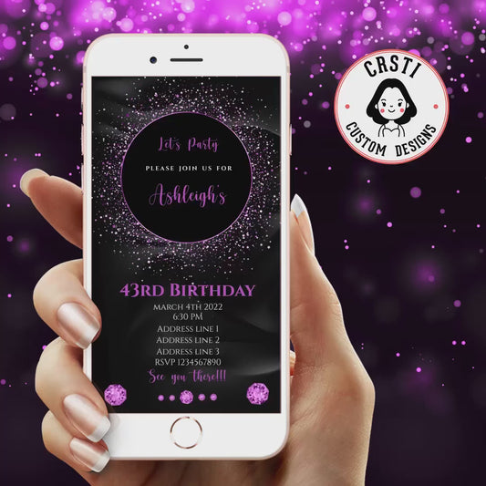 Adult Dimond Theme Birthday Digital Video Invitation