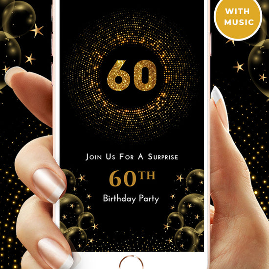 60th Surprise Birthday Video Invitation Black & Gold