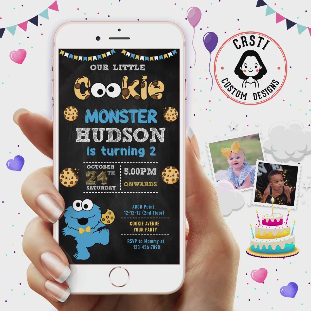 Cookie Monster Fun: Digital Video Invitation Template Excitement!