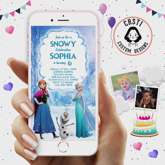 Icy Celebration: Frozen Birthday Digital Video Invitation Template!