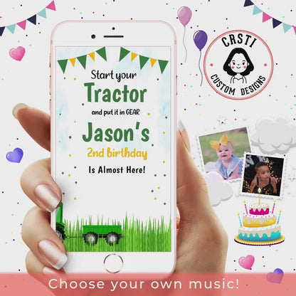 Rustic Celebration: Tractor Birthday Digital Video Invitation!