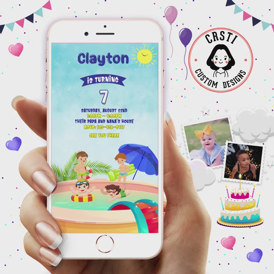 Make a Splash: Pool Party Birthday Digital Video Invitation Fun!