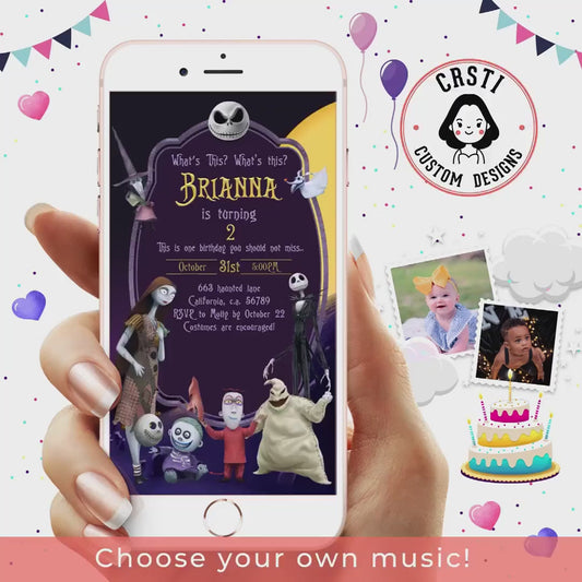 Spooky Celebration: Nightmare Before Christmas Birthday Digital Video Invite!