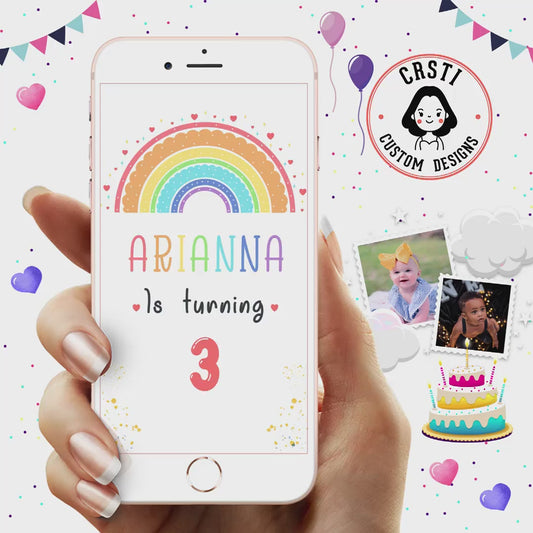 Colorful Celebration: Rainbow Birthday Digital Video Invitation!