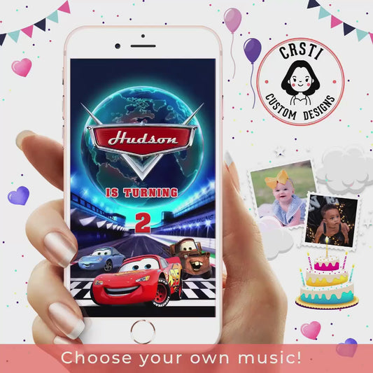 Cars Lightning McQueen Birthday Digital Video Invitation