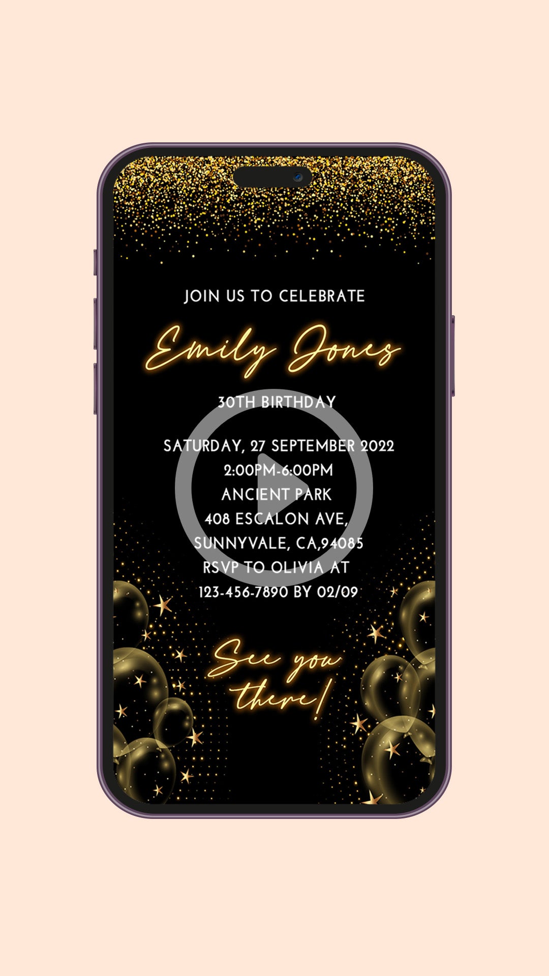 Elegant Affair: Rose Gold Adult Birthday Digital Video Invitation!