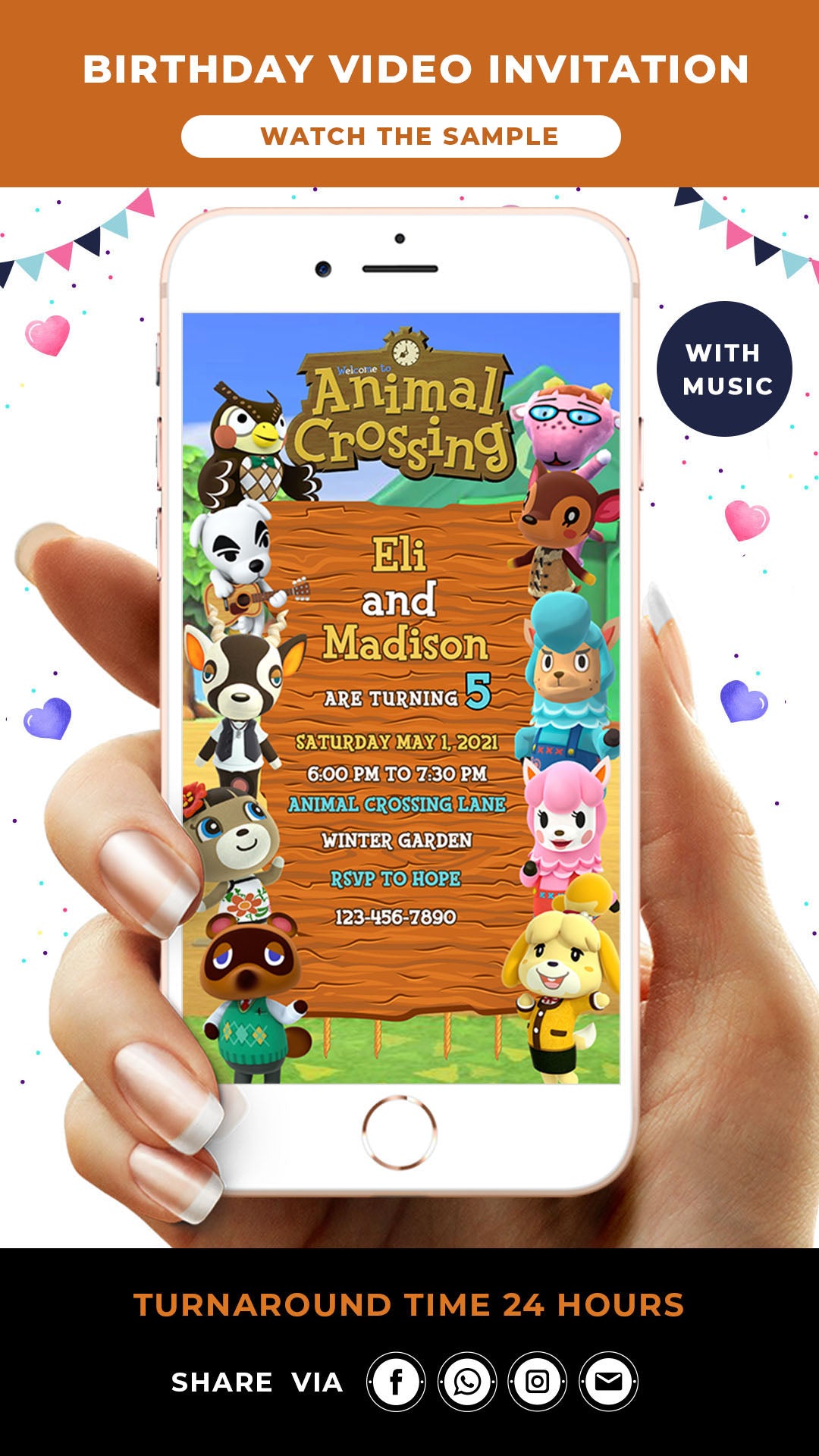 Animal Crossing Digital Birthday video Invitation