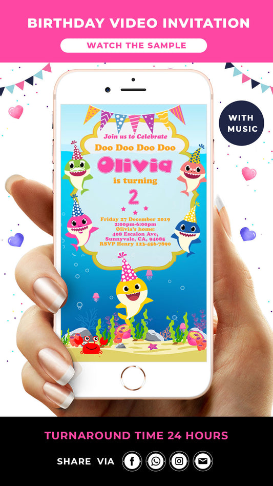 Baby Shark Digital Birthday Video Invitation Girl