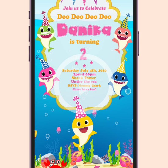 Baby Shark Digital Birthday Video Invitation Girl