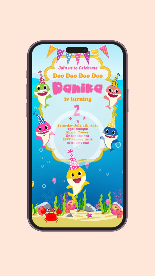 Baby Shark Digital Birthday Video Invitation Girl