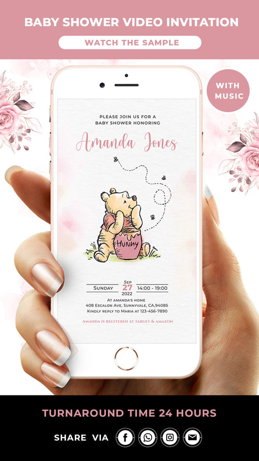 Winnie The Pooh Baby Shower Video Invitation Girl