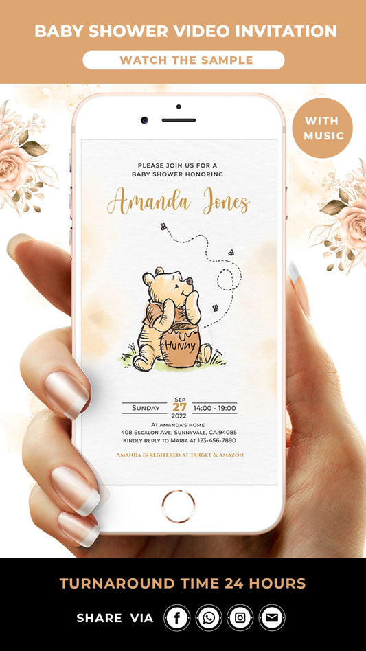 Classic Winnie The Pooh Baby Shower Video Invitation