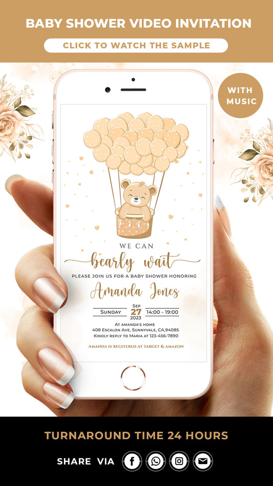 We can Bearly Wait Baby Shower Video Invitation