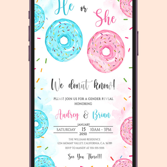 Sweet Surprise: Donuts Gender Reveal Digital Video Invite Template!