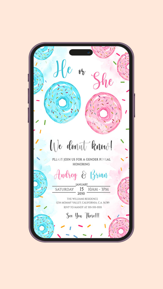 Sweet Surprise: Donuts Gender Reveal Digital Video Invite Template!