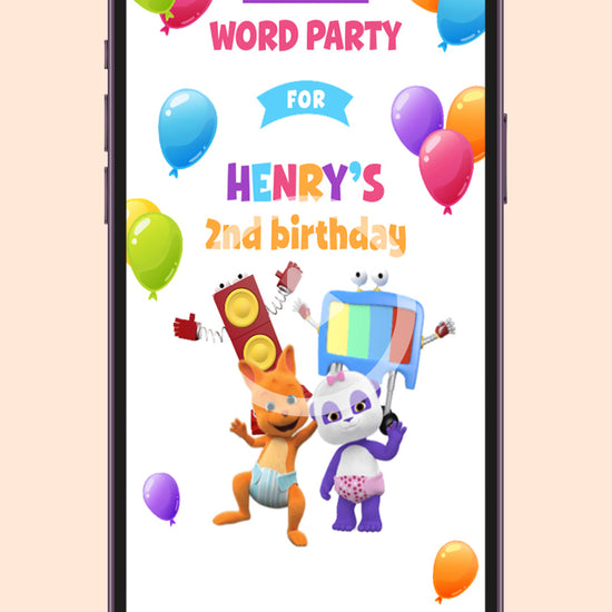 Word Party Digital Birthday Video Invitation