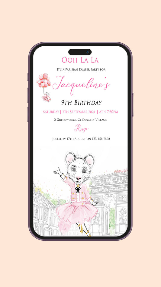 Parisian Pamper Party Birthday video Invitation