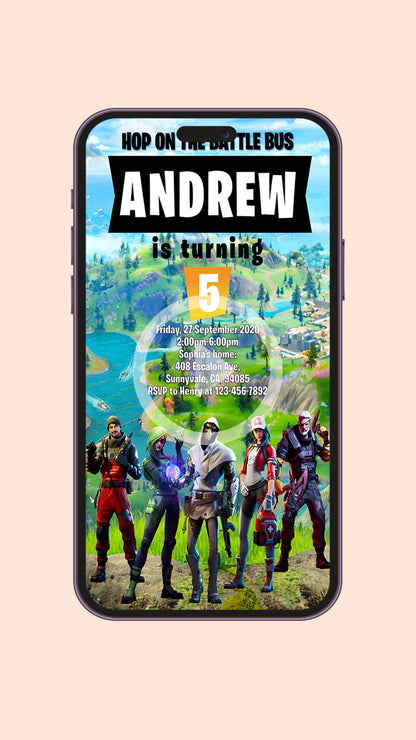 Digital Fortnite Birthday Video Invitation