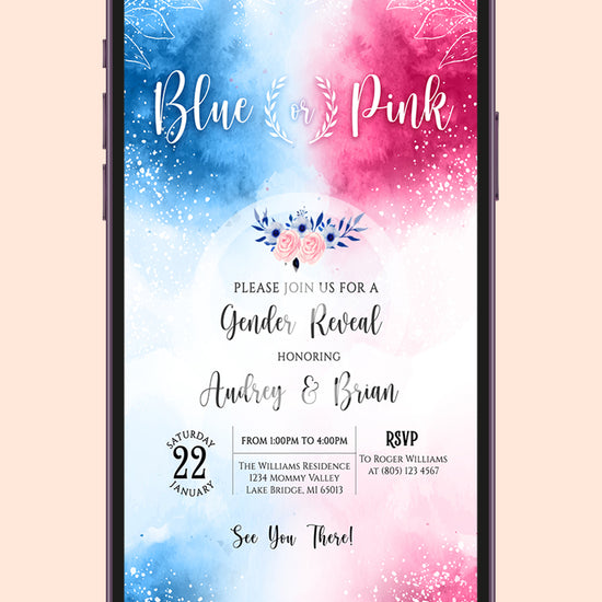 Soft Surprise: Blue Pink Gender Reveal Digital Invite Template!