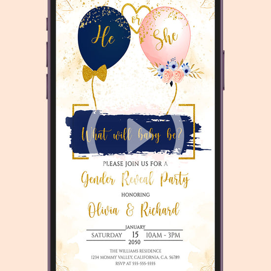 Balloon Magic: Blue Pink Gender Reveal Video Invite Template!