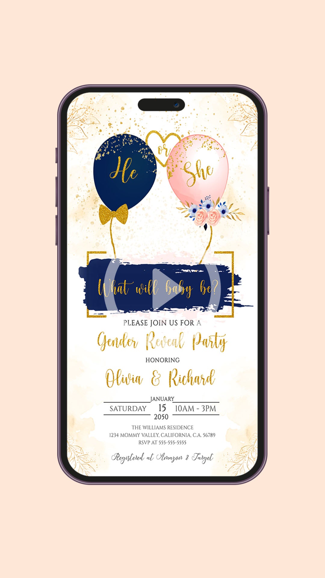Balloon Magic: Blue Pink Gender Reveal Video Invite Template!