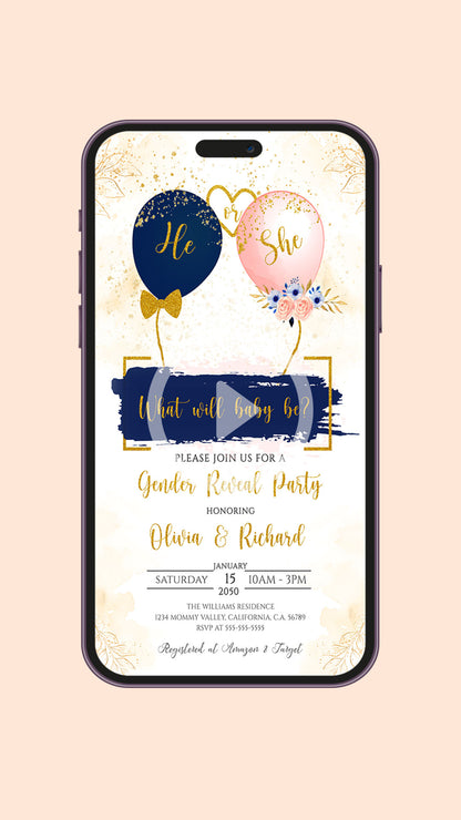 Balloon Magic: Blue Pink Gender Reveal Video Invite Template!