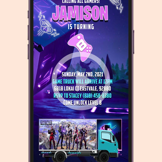Fortnite Game Truck Birthday Video Invitation