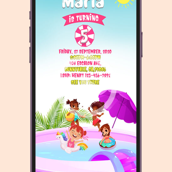Girl Pool Party Birthday Video Invitation