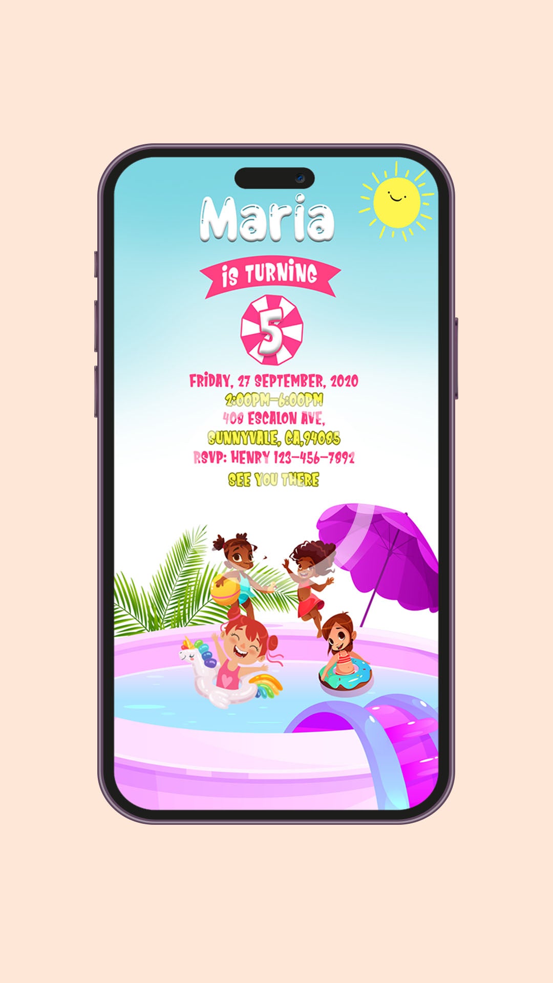 Girl Pool Party Birthday Video Invitation