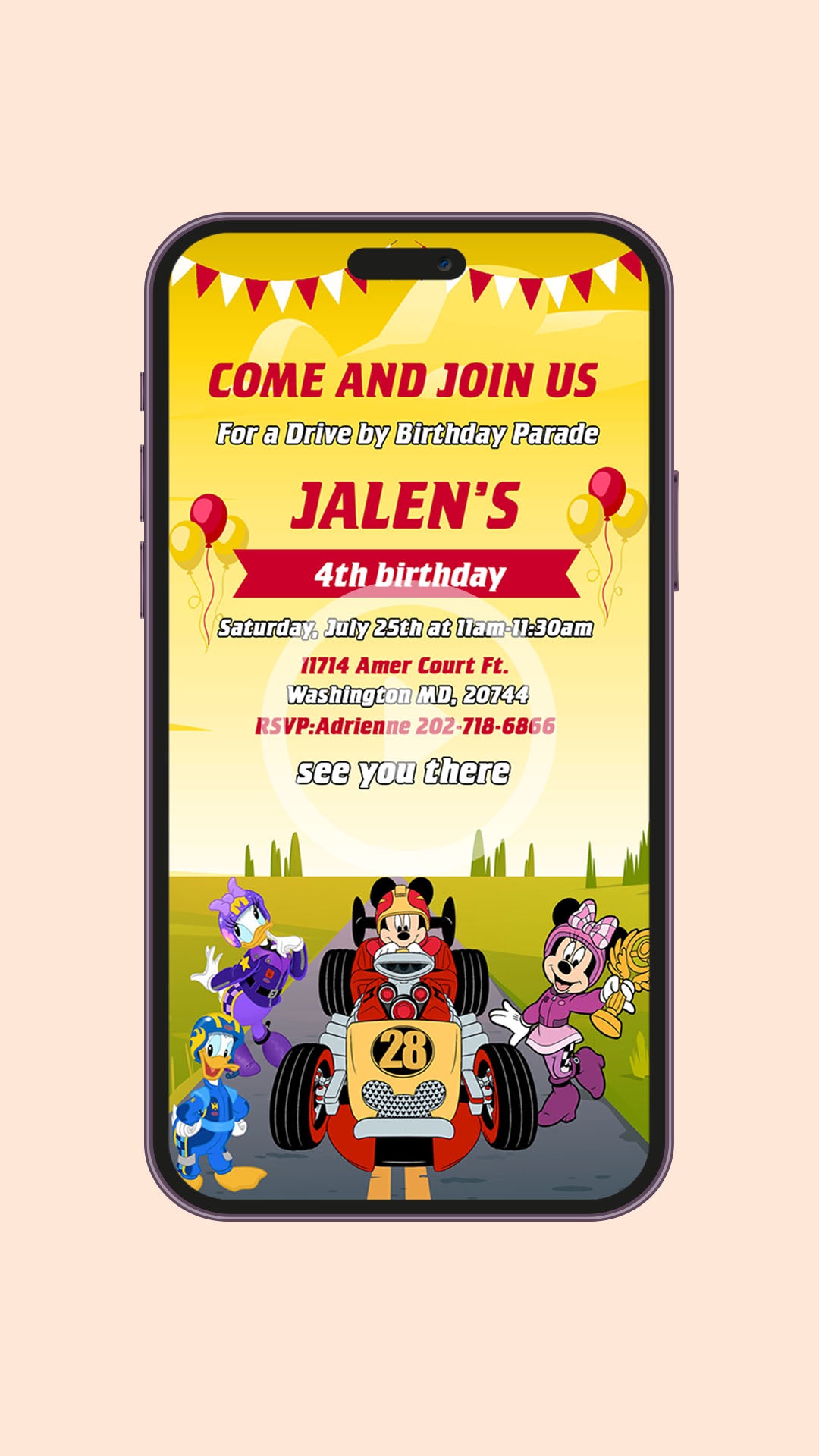 Mickey Mouse Roadster Birthday Video Invitation