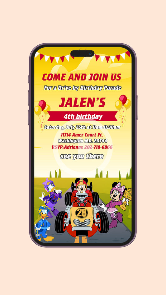 Mickey Mouse Roadster Birthday Video Invitation