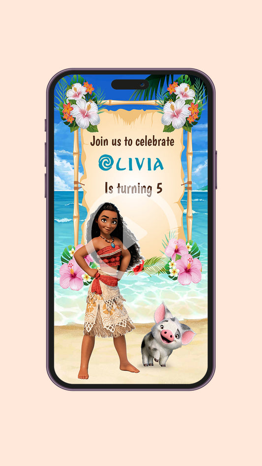 Digital Moana Birthday Video Invitation