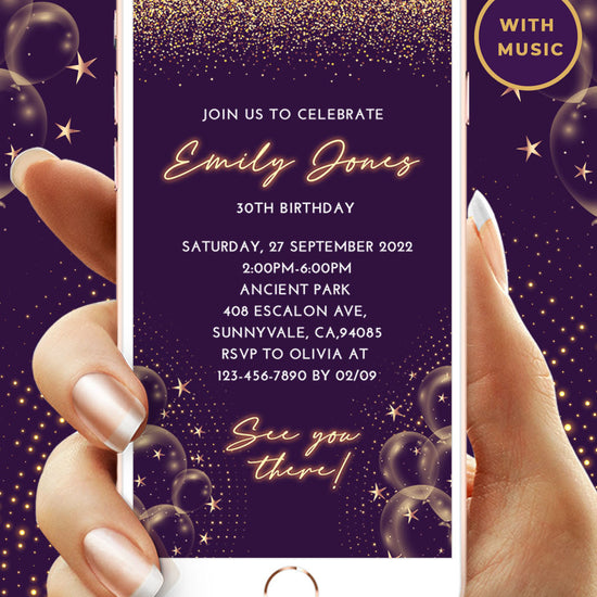 Purple 30th Birthday Video Invitation