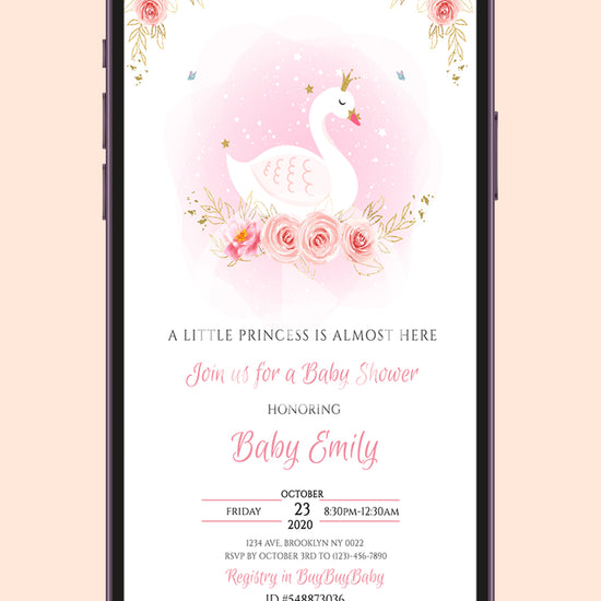 Graceful Arrival: Swan Baby Shower Digital Video Invitations!