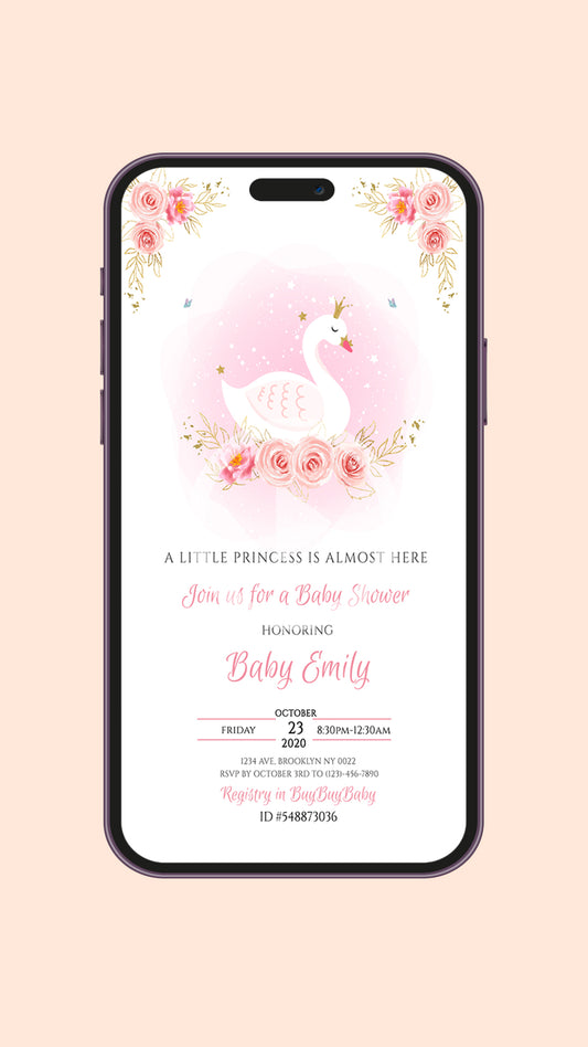 Graceful Arrival: Swan Baby Shower Digital Video Invitations!