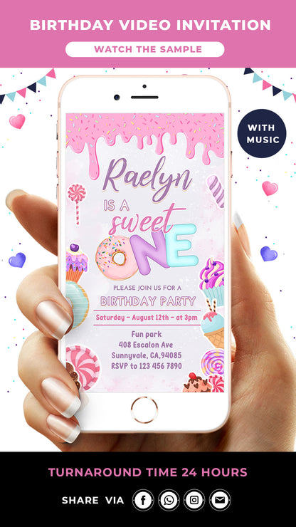 Digital Sweet One Birthday Video Invitation