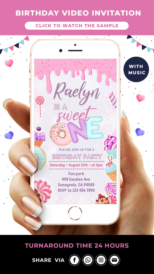 Sweet One Birthday Video Invitation