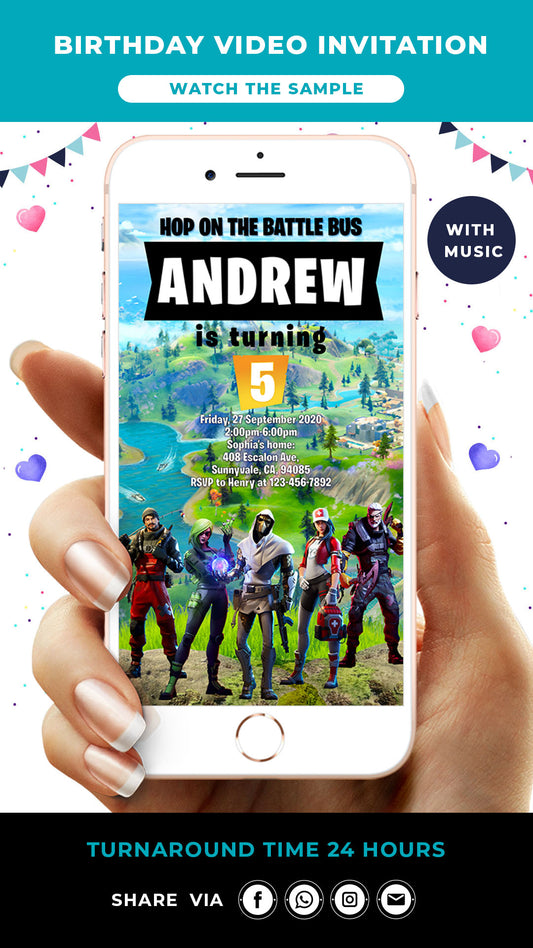 Digital Fortnite Birthday Video Invitation