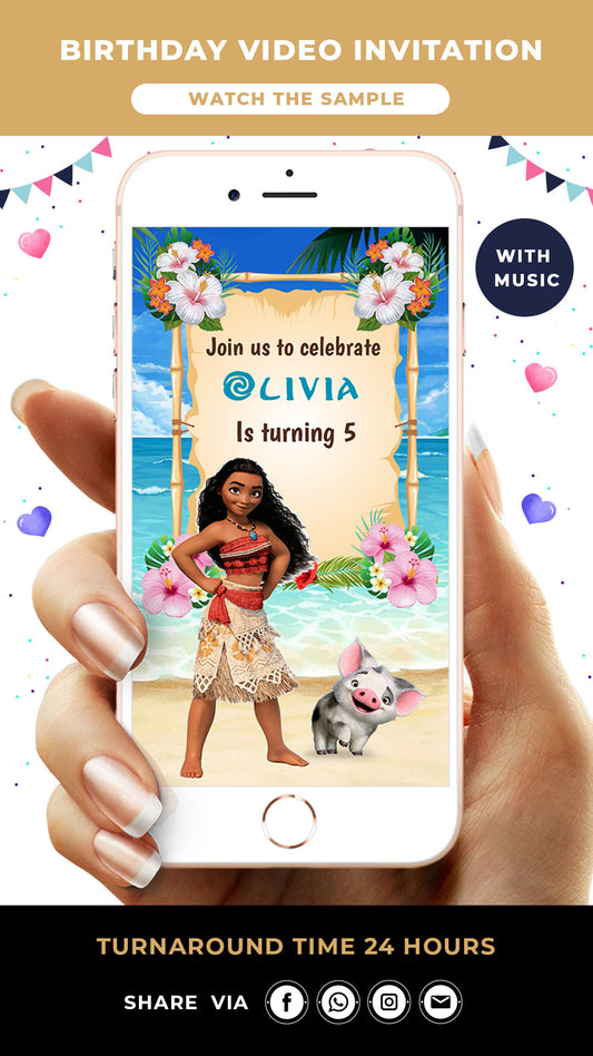 Digital Moana Birthday Video Invitation