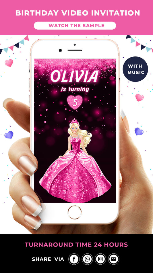 Digital Barbie Birthday Video Invitation