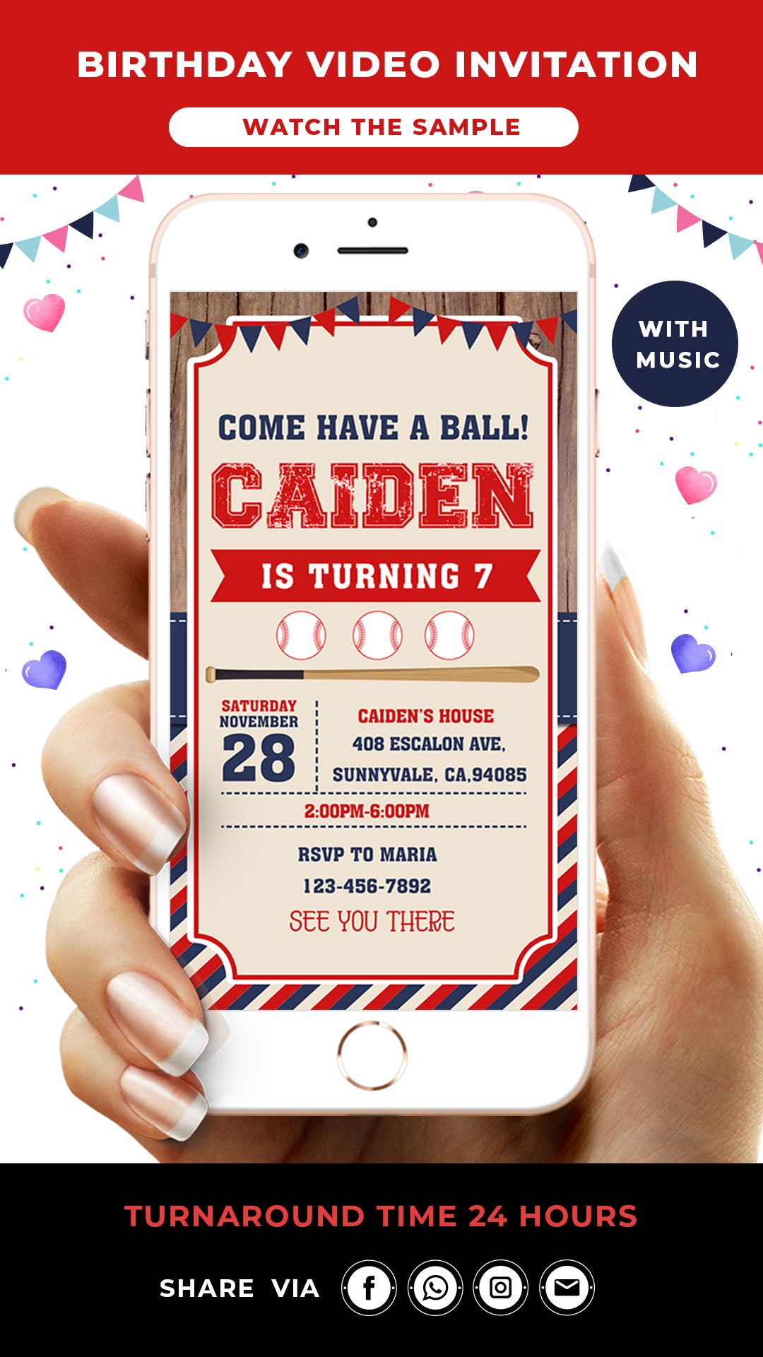 Vintage Baseball Birthday Video Invitation