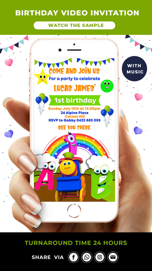 Digital Bob the Train Birthday Video Invitation