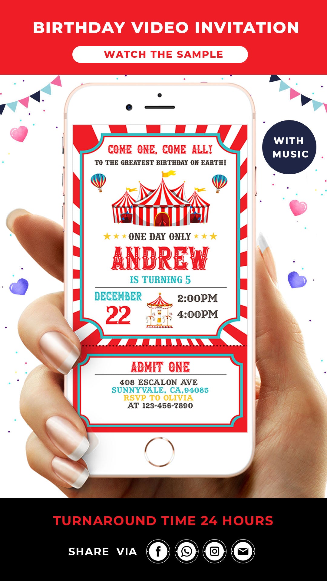 Carnival Ticket Birthday Video Invitation