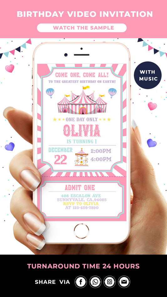 Carnival Ticket Birthday Video Invitation Pastel