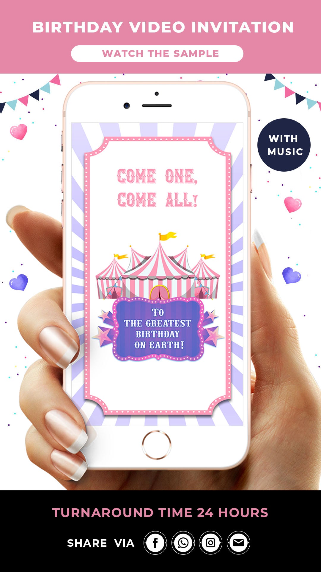 Circus Birthday Video Invitation Pastel