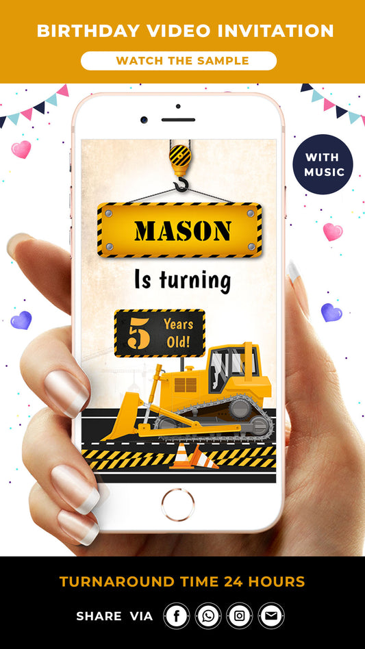 Construction Birthday Video Invitation