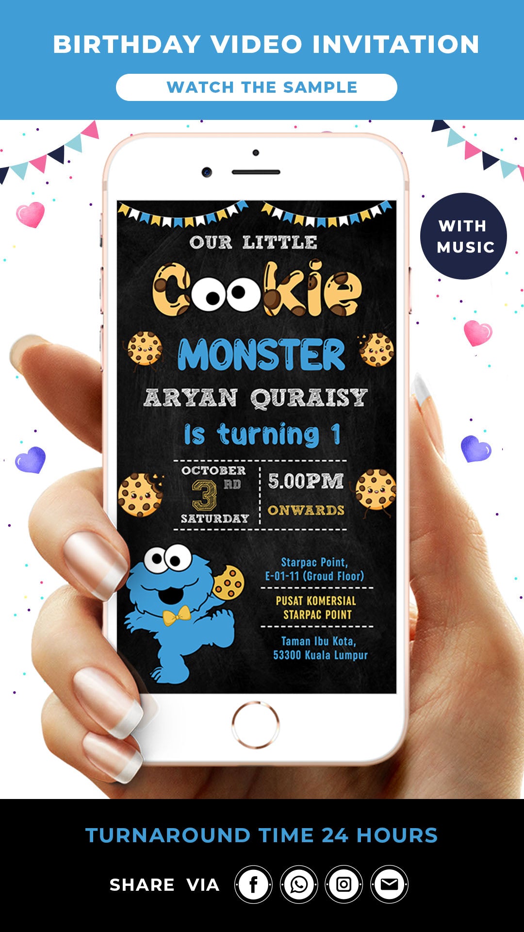 Animated Cookie Monster Birthday Invitation