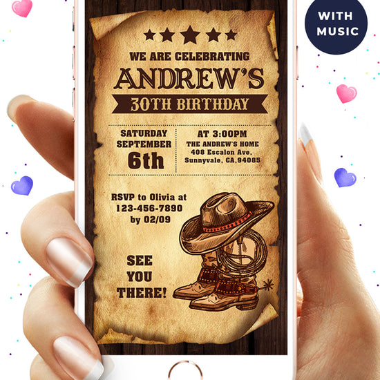 Digital Country Western Birthday Video Invitation