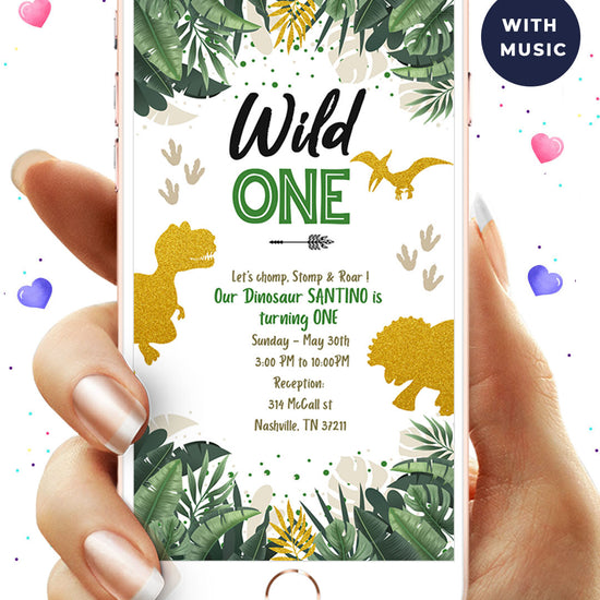 Dinosaur Wild One Birthday Video Invitation